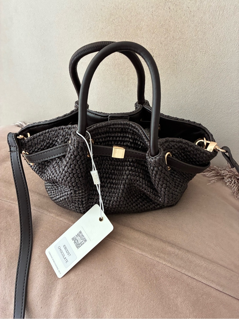 Urban Expressions Chocolate Brown Woven Mini Satchel with Gold Hardware - Picture 2 of 9